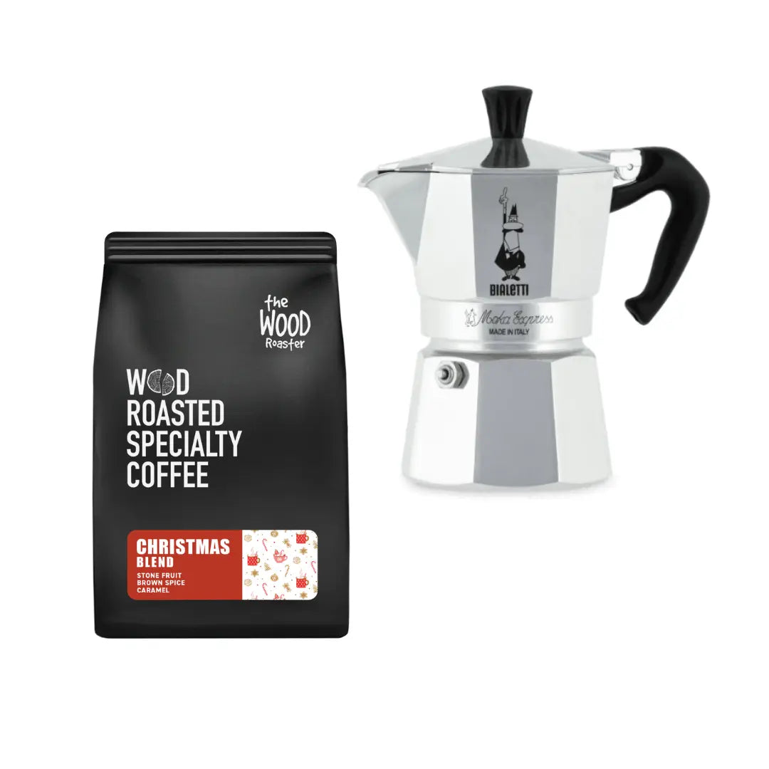 Bialetti Moka Express & Christmas Blend Gift Set The Wood Roaster Coffee